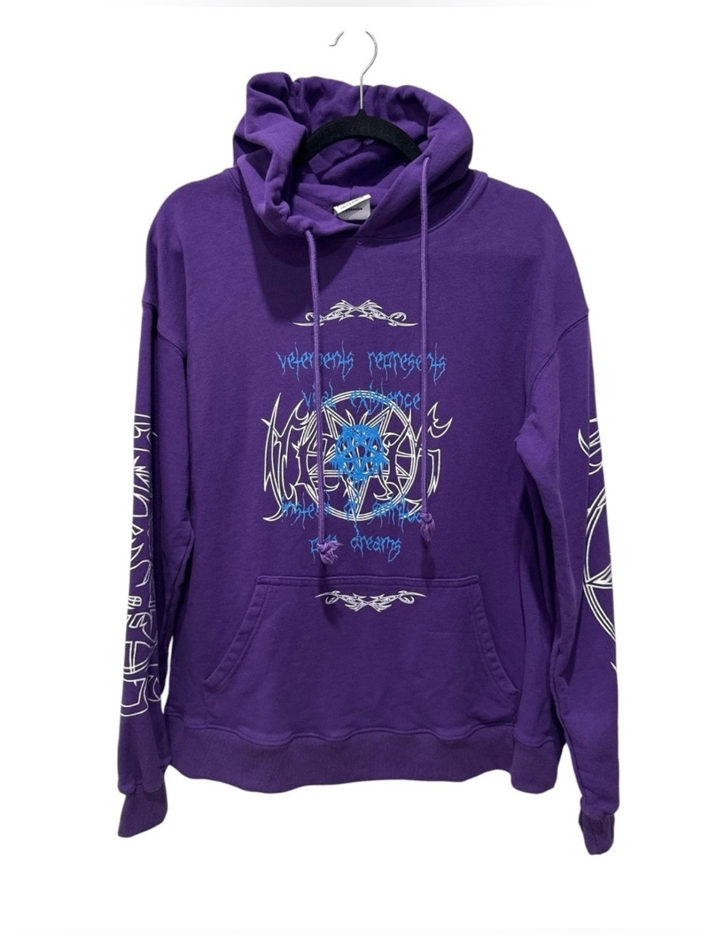 Vetements Purple Unisex Hoodie With Graphic Print & Drawstring Hood SMALL